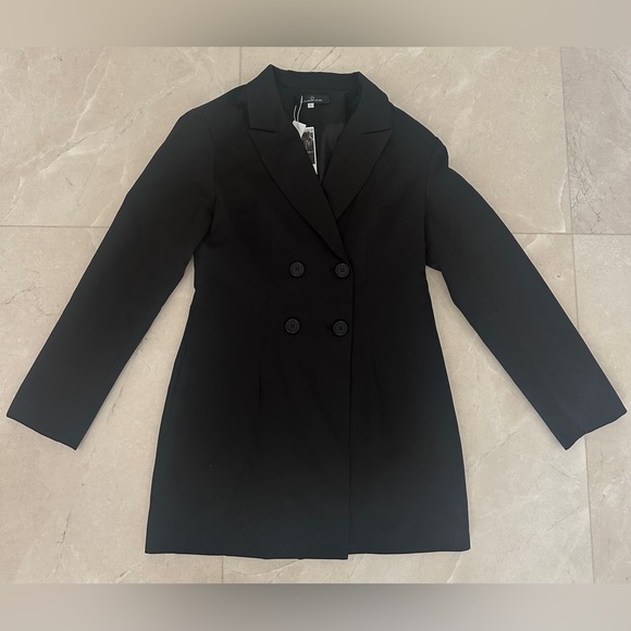 Black Double-Breasted Women's BLAZER Dress/sheer pleated midi Skirt size L NWT - Picture 13 of 16